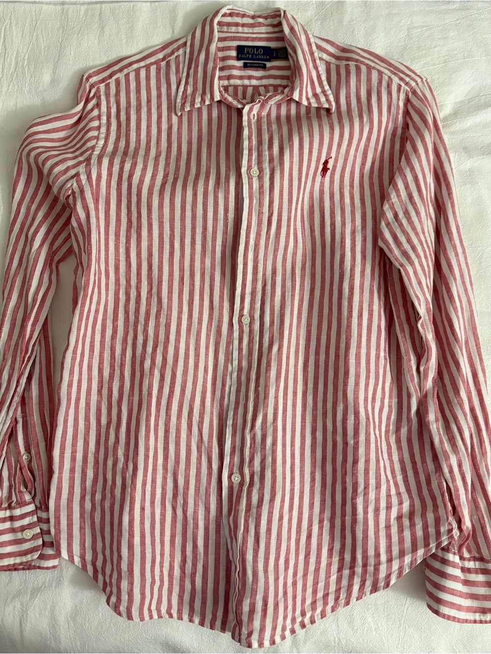 Polo by Ralph Lauren Red & White Striped Linen Shirt S P